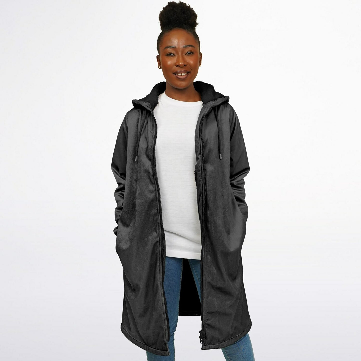 Dark Gray long hoodie with zipper, Warm hooded sweatshirt Unisex, Oversized jacket, Plus sized available copy