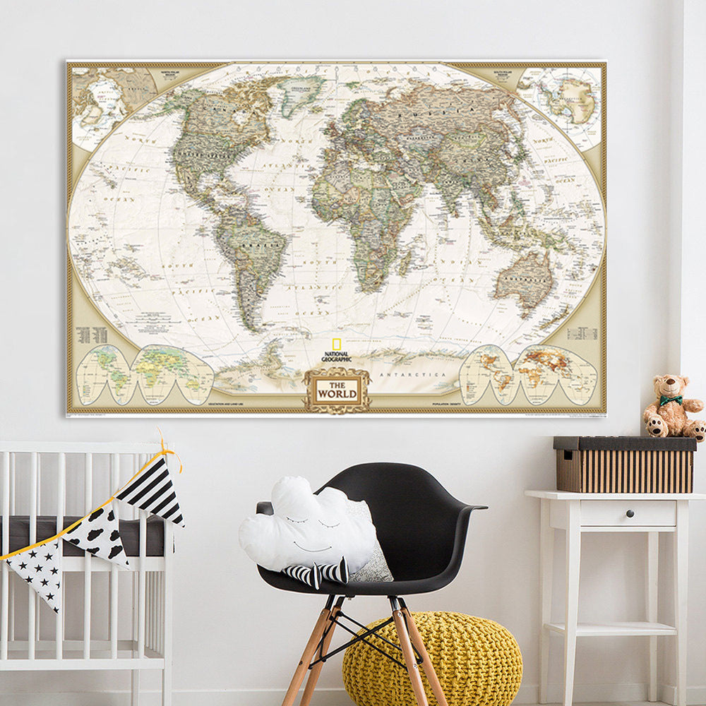 Vintage World Map Wall Art Print | Antique Atlas Canvas Decor for Living Room, Office & Study | Travel-Inspired World Map Artwork