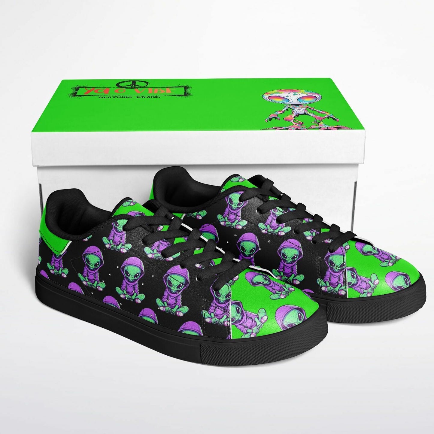 Alien Terrestrial Black & Green Unisex Sneakers – Futuristic Streetwear Statement