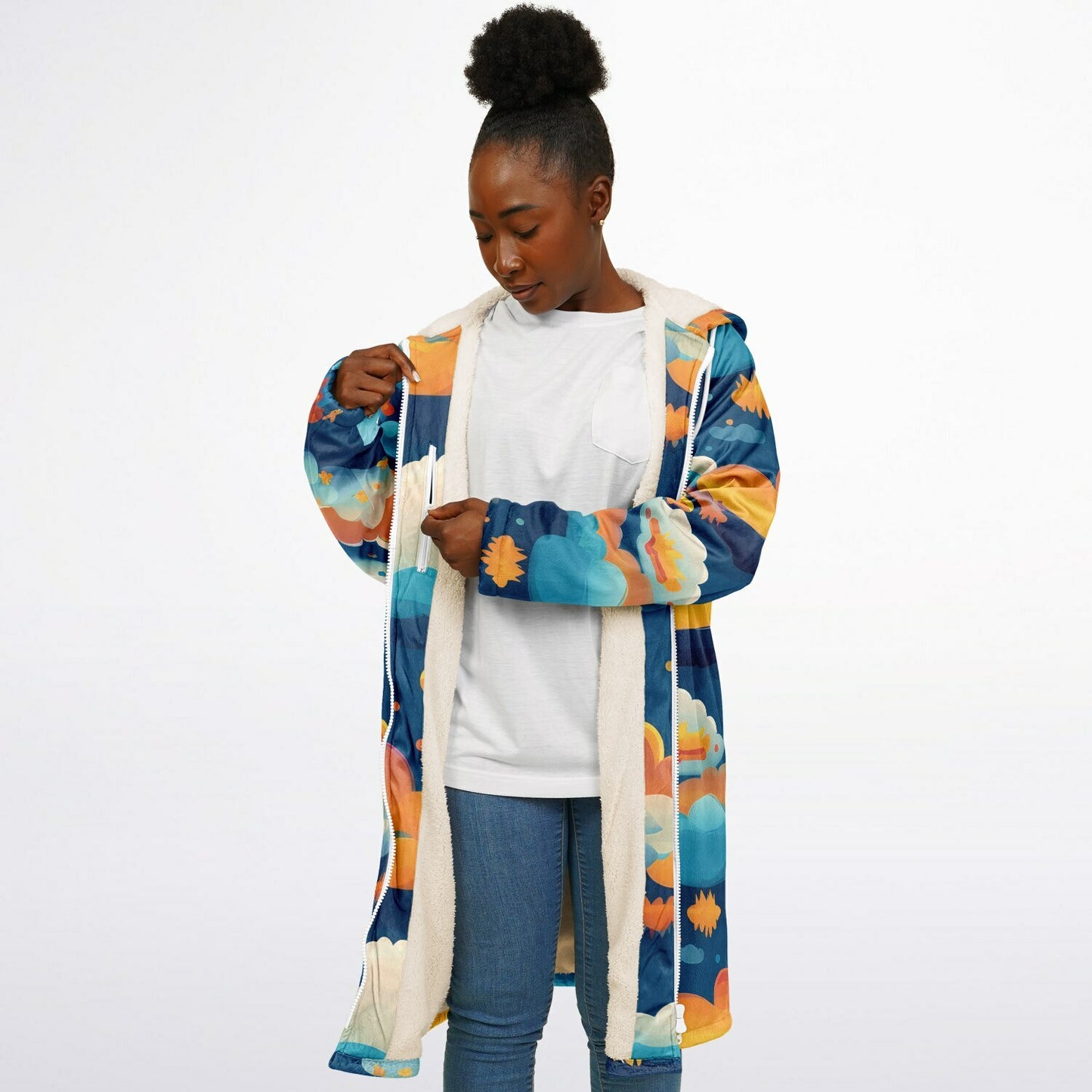 Zipper Cloak – Vibrant Kaleidoscope Mosaic Microfleece Wrap, Colorful Boho Festival Poncho