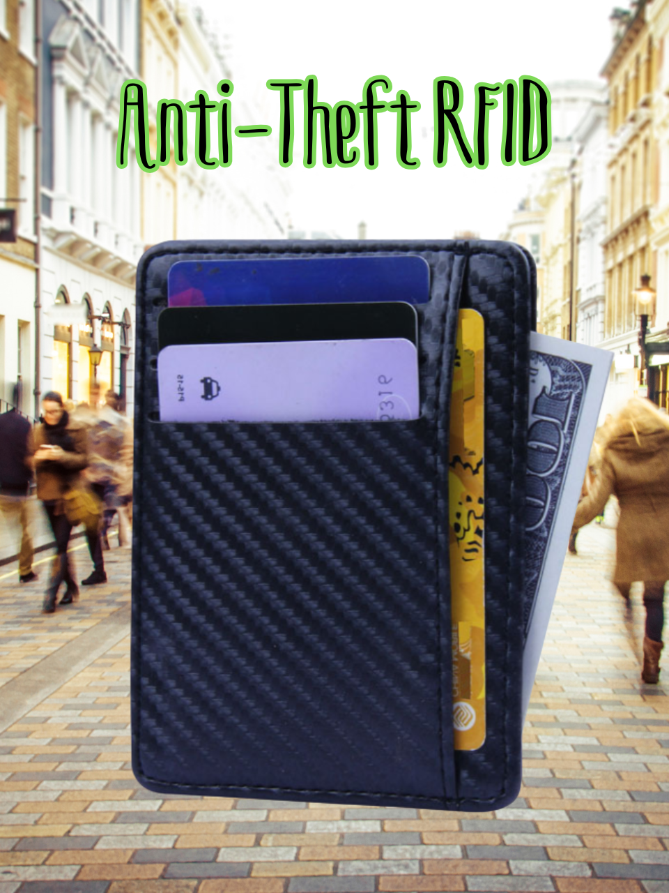 Slim RFID Carbon Fiber Wallet for Men or Women – Minimalist PU Leather Credit Card & ID Holder
