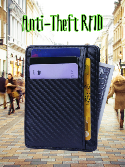 Slim RFID Carbon Fiber Wallet for Men or Women – Minimalist PU Leather Credit Card & ID Holder