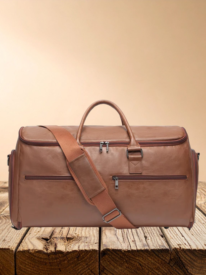 2-in-1 Convertible Garment Duffel Bag with Shoe Pouch – Carry-On Hanging Suit Bag for Business Travel (Brown)