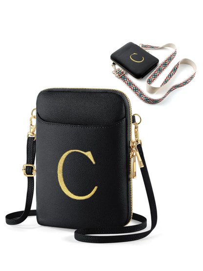 Personalized Initial Crossbody Bag Bundle – RFID Anti-Theft Bag + 2 Straps + GPS Tracker + Slim Carbon Fiber Wallet | Free Shipping