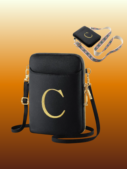 Personalized Initial Crossbody Bag Bundle – RFID Anti-Theft Bag + 2 Straps + GPS Tracker + Slim Carbon Fiber Wallet | Free Shipping