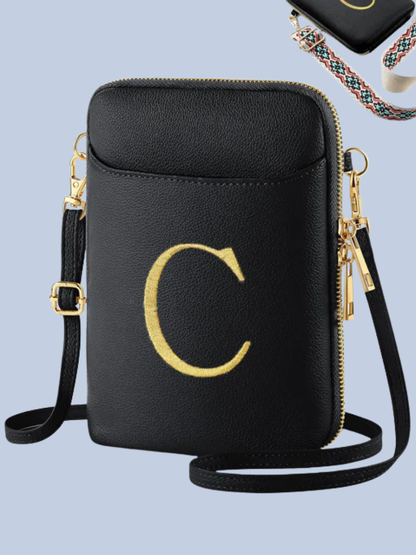 Personalized Initial Vegan Leather Crossbody Bag for Women – RFID Anti-Theft, Stylish & Hands-Free