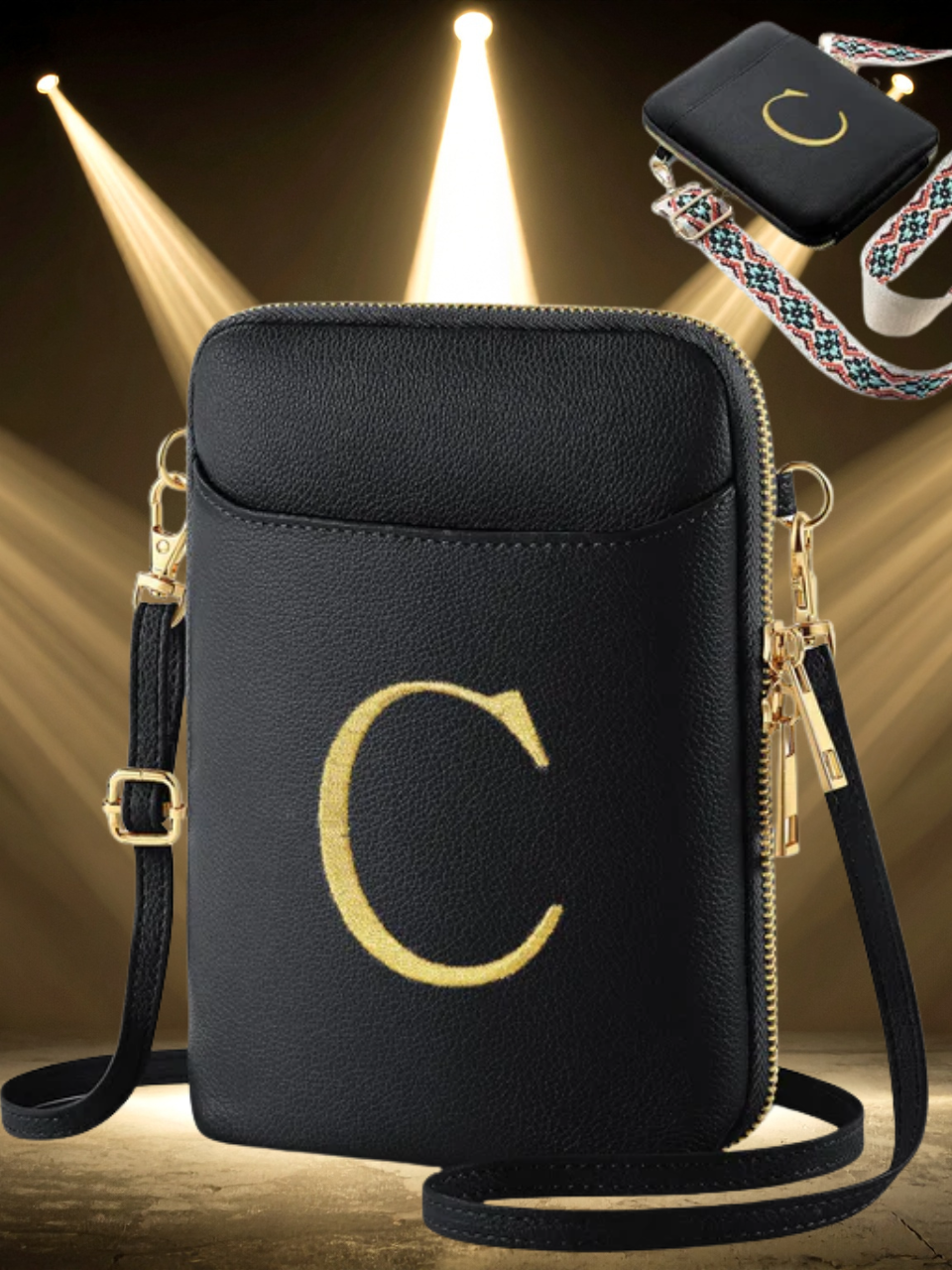 Personalized Initial Vegan Leather Crossbody Bag for Women – RFID Anti-Theft, Stylish & Hands-Free