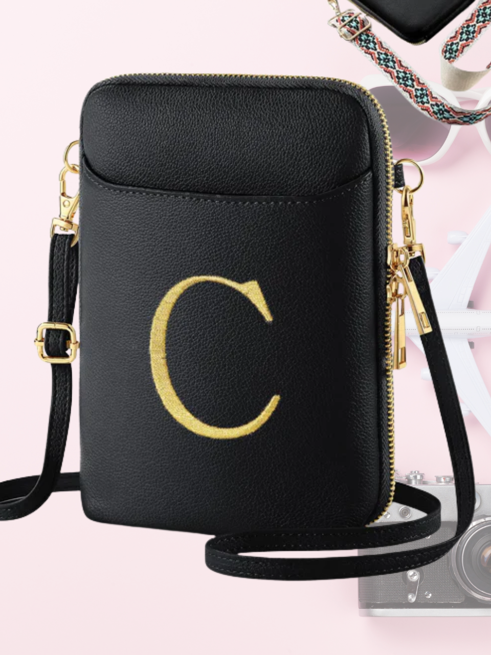 Personalized Initial Vegan Leather Crossbody Bag for Women – RFID Anti-Theft, Stylish & Hands-Free