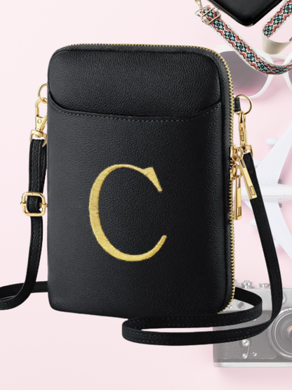 Personalized Initial Vegan Leather Crossbody Bag for Women – RFID Anti-Theft, Stylish & Hands-Free
