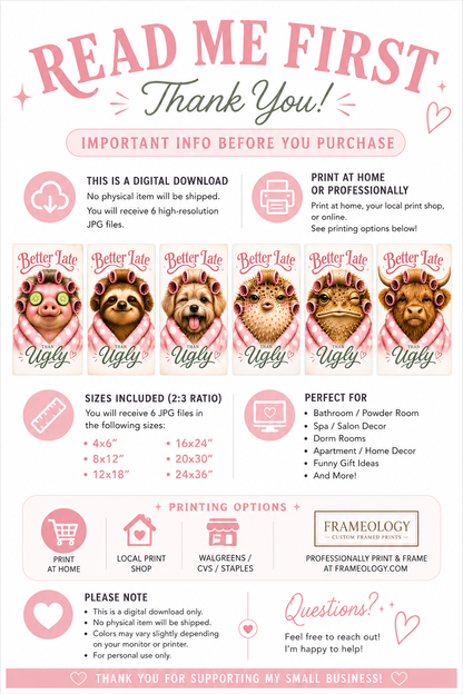 Funny Bathroom Wall Art Set of 6 | Cute Animal Spa Printable Decor
