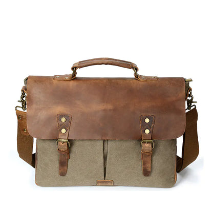 Retro Canvas Shoulder Bag with Crazy Horse Leather