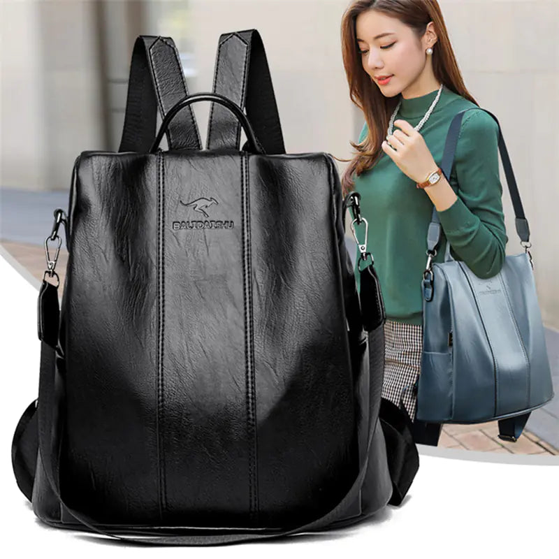 Vintage Anti-Theft Leather Backpack for Women