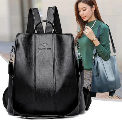 Vintage Anti-Theft Leather Backpack for Women