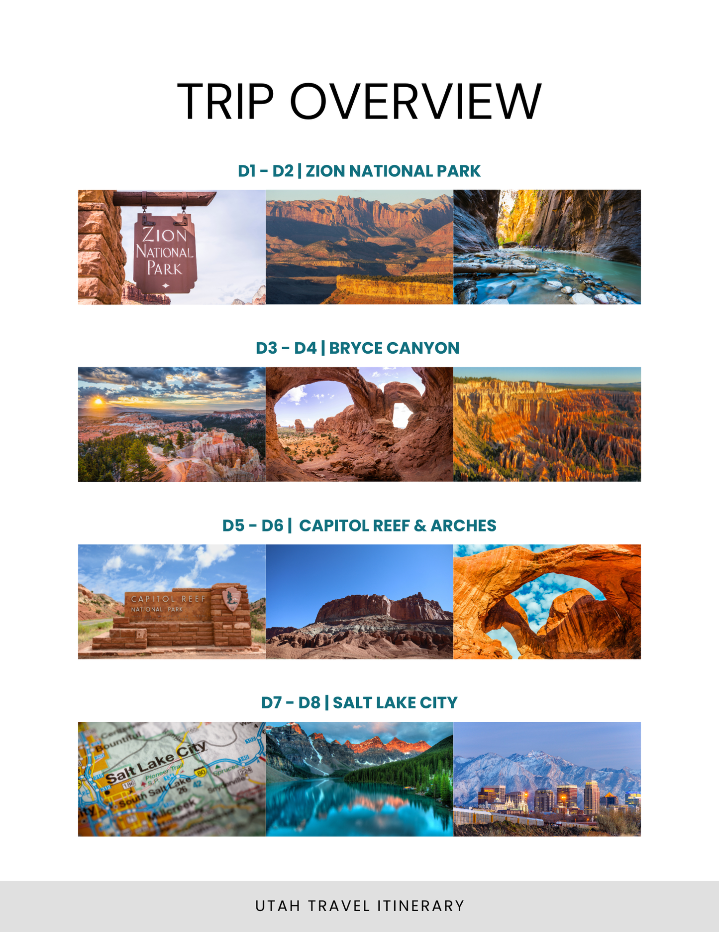 Utah National Parks Itinerary Template | Editable Road Trip Planner | BONUS Hidden Utah Guide | Zion Bryce Arches