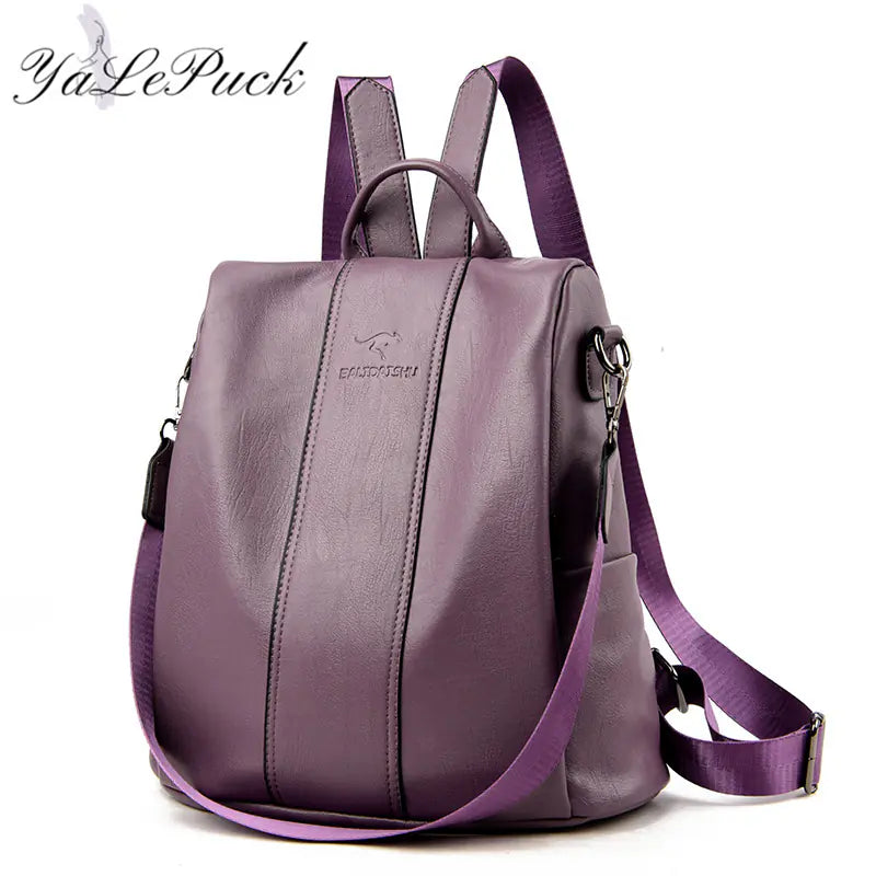 Vintage Anti-Theft Leather Backpack for Women