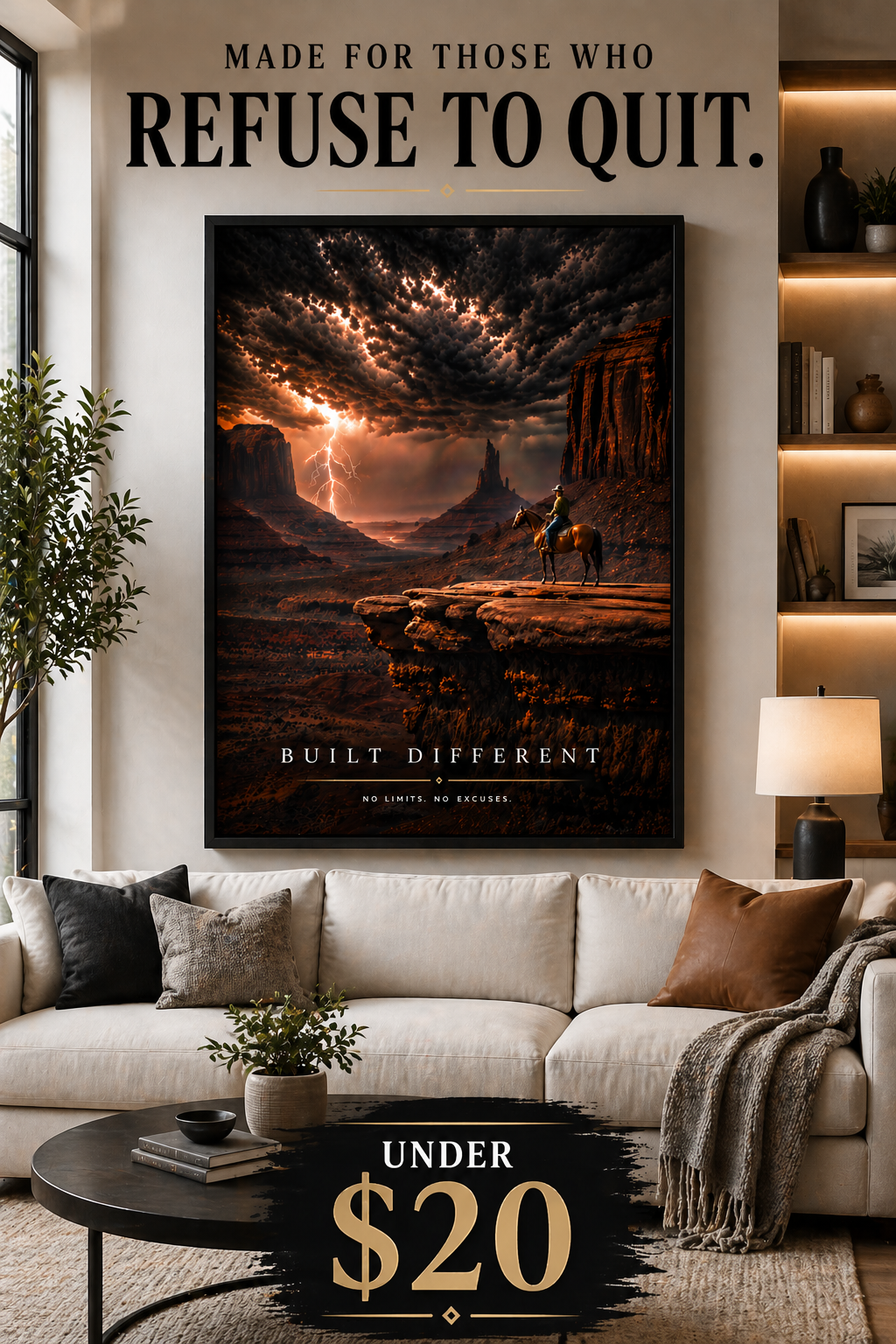 Built Different Wall Art, Cowboy Storm Poster, Motivational Western Decor Printable