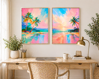 Calm Coastal Wall Art Printable • Beach Nursery Decor • Pastel Ocean Sunset Print • Tropical Art