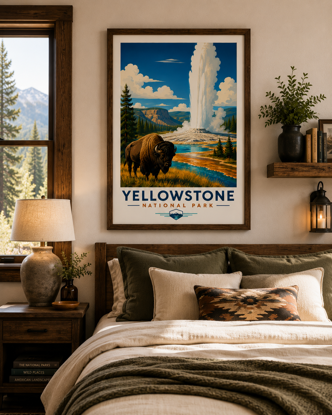 Yellowstone National Park Vintage Bison Geyser Print | Travel Poster (Digital Download)