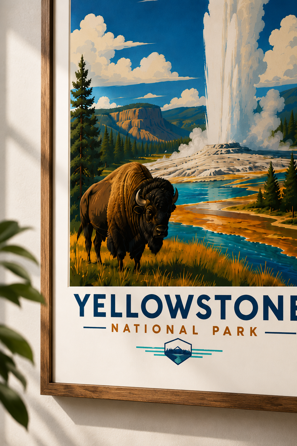 Yellowstone National Park Vintage Bison Geyser Print | Travel Poster (Digital Download)