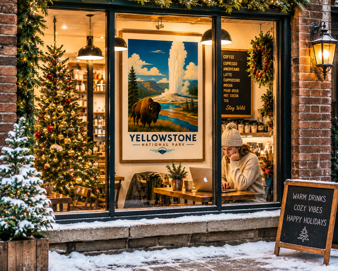 Yellowstone National Park Vintage Bison Geyser Print | Travel Poster (Digital Download)