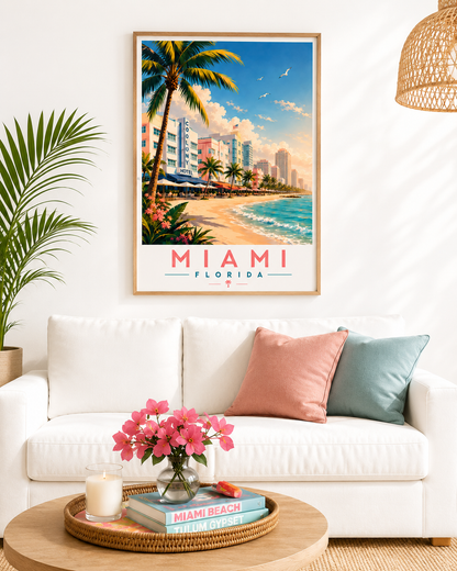 Iconic Miami Wall Decor | Vintage Florida Travel Art Download
