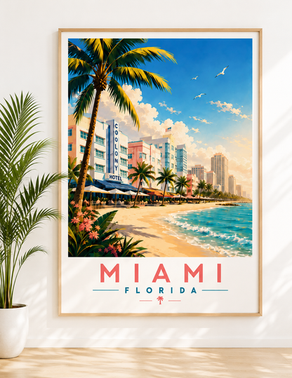 Iconic Miami Wall Decor | Vintage Florida Travel Art Download