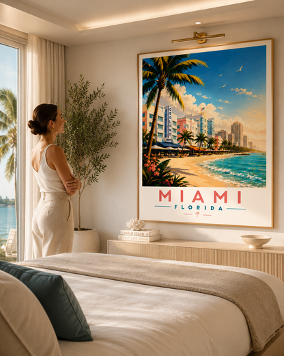 Iconic Miami Wall Decor | Vintage Florida Travel Art Download