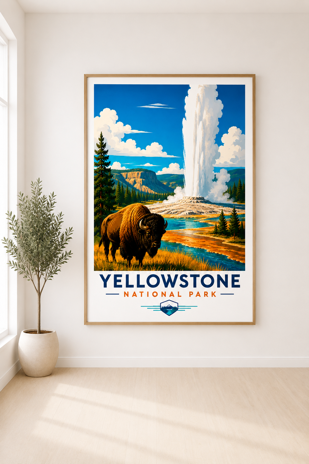 Yellowstone National Park Vintage Bison Geyser Print | Travel Poster (Digital Download)