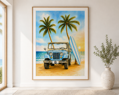 Coastal Jeep Beach Wall Art Printable SET OF 4 | Travel-Inspired Ocean Decor | 2:3 Instant Download