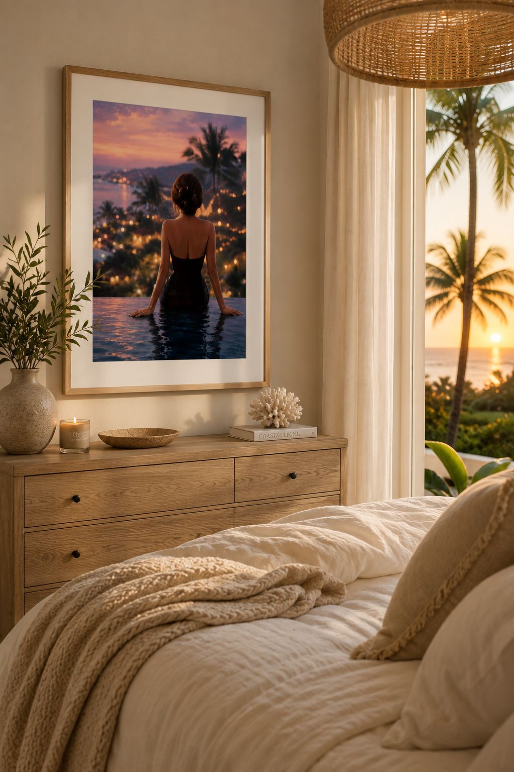 Luxury Poolside Wall Art Print – Tropical Sunset Coastal Printable Art
