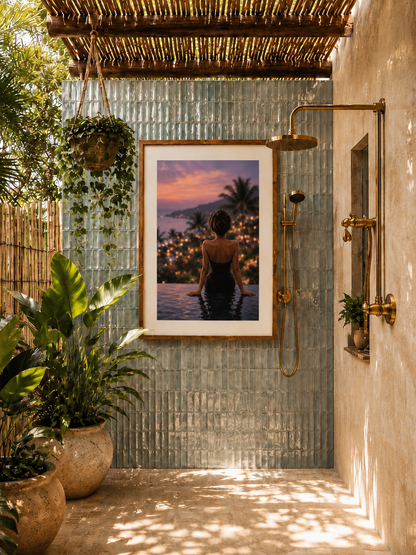 Luxury Poolside Wall Art Print – Tropical Sunset Coastal Printable Art