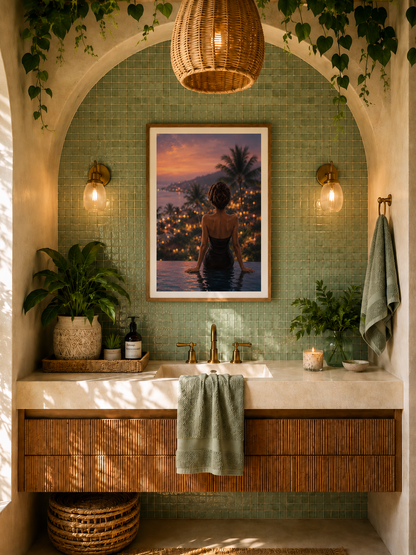 Luxury Poolside Wall Art Print – Tropical Sunset Coastal Printable Art