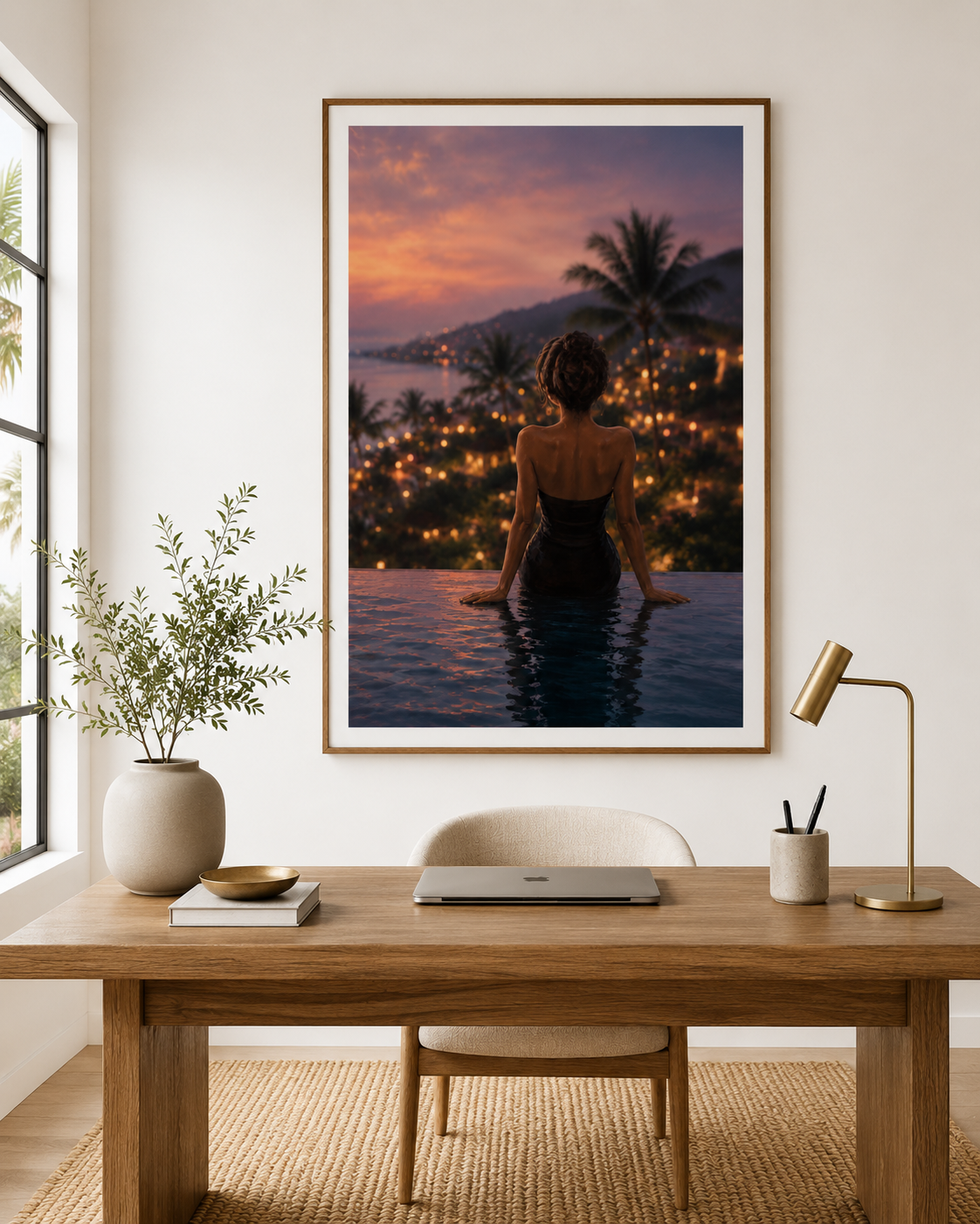 Luxury Poolside Wall Art Print – Tropical Sunset Coastal Printable Art