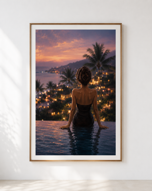 Luxury Poolside Wall Art Print – Tropical Sunset Coastal Printable Art