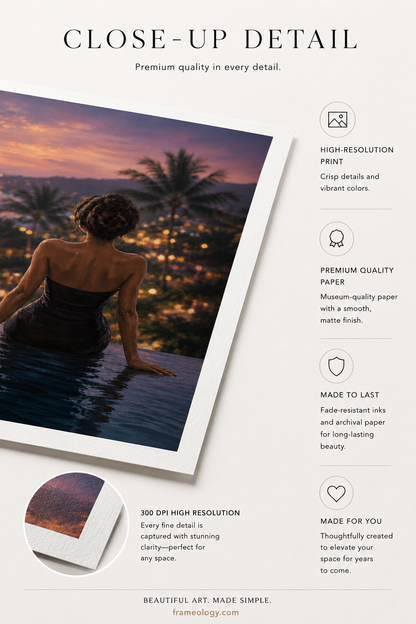 Luxury Poolside Wall Art Print – Tropical Sunset Coastal Printable Art