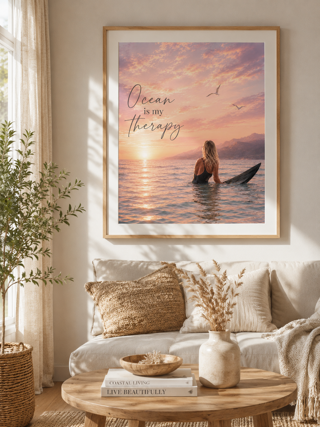 Ocean Is My Therapy Coastal Wall Art Print | Printable Beach Sunset Decor