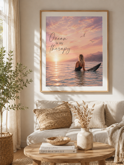 Ocean Is My Therapy Coastal Wall Art Print | Printable Beach Sunset Decor