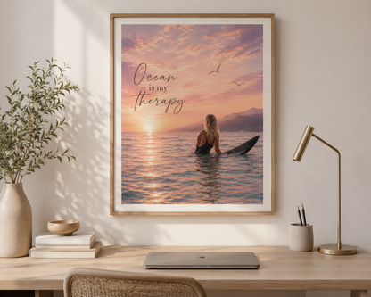 Ocean Is My Therapy Coastal Wall Art Print | Printable Beach Sunset Decor