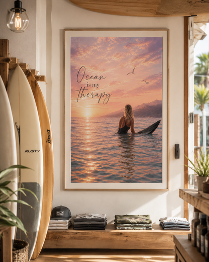 Ocean Is My Therapy Coastal Wall Art Print | Printable Beach Sunset Decor