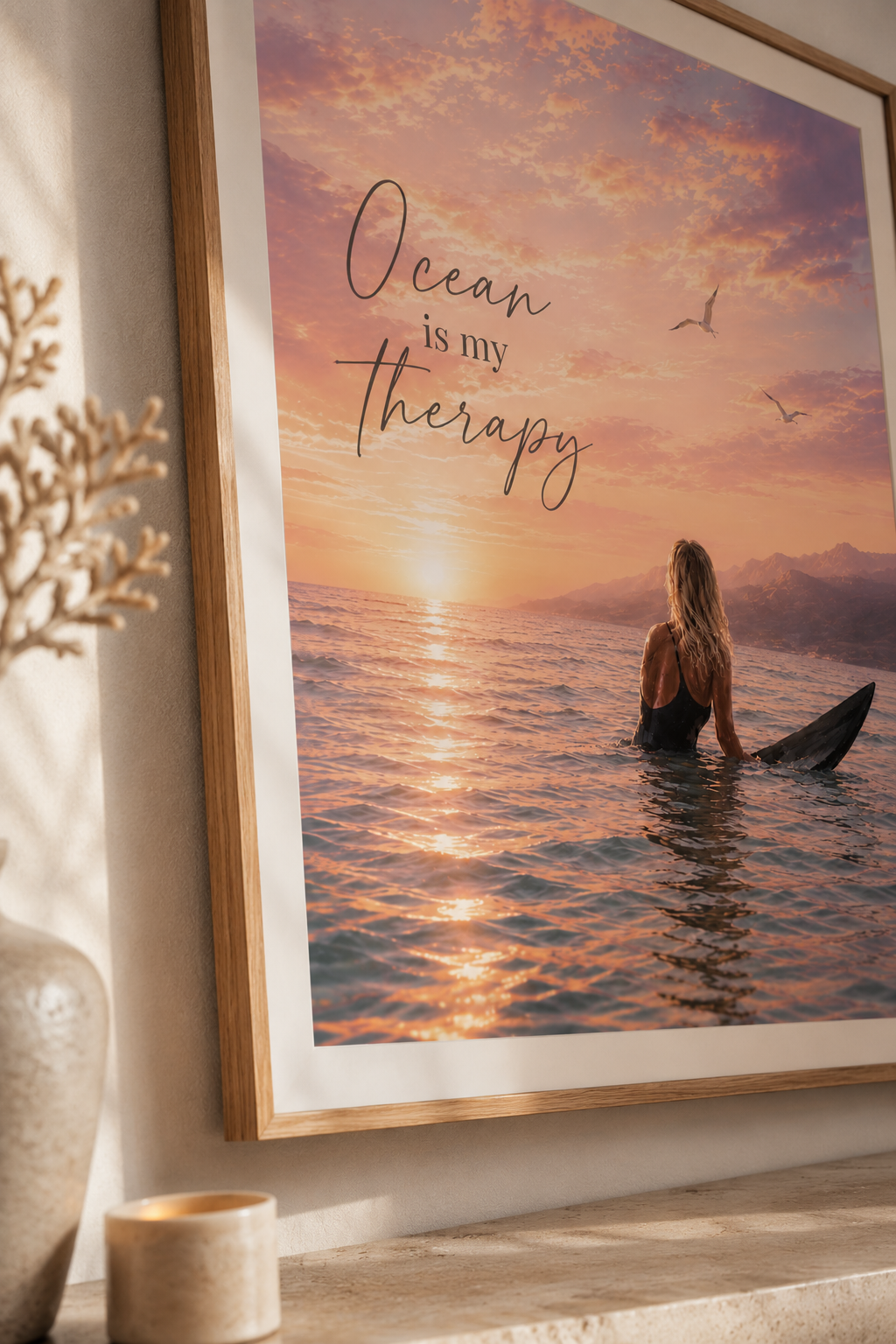 Ocean Is My Therapy Coastal Wall Art Print | Printable Beach Sunset Decor