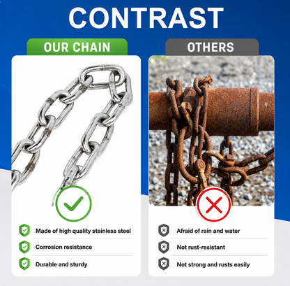 304 Stainless Steel Chain | Rust-Resistant Welded Metal Chain | 1–5 Meter (39.4–196.9 Inch) Heavy Duty Chain | DIY Hanging & Utility Projects