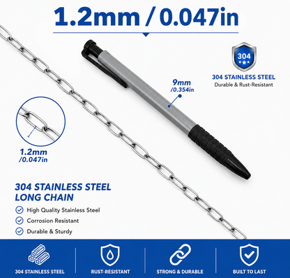 304 Stainless Steel Chain | Rust-Resistant Welded Metal Chain | 1–5 Meter (39.4–196.9 Inch) Heavy Duty Chain | DIY Hanging & Utility Projects