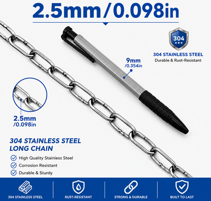 304 Stainless Steel Chain | Rust-Resistant Welded Metal Chain | 1–5 Meter (39.4–196.9 Inch) Heavy Duty Chain | DIY Hanging & Utility Projects