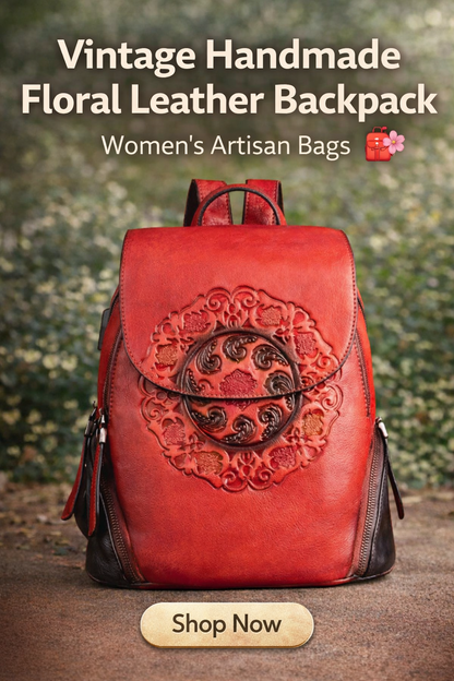 Vintage Handmade Floral Leather Backpack for Women