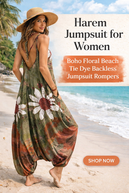 Harem Jumpsuit for Women Boho Floral Beach Tie Dye Backless Jumpsuit Rompers