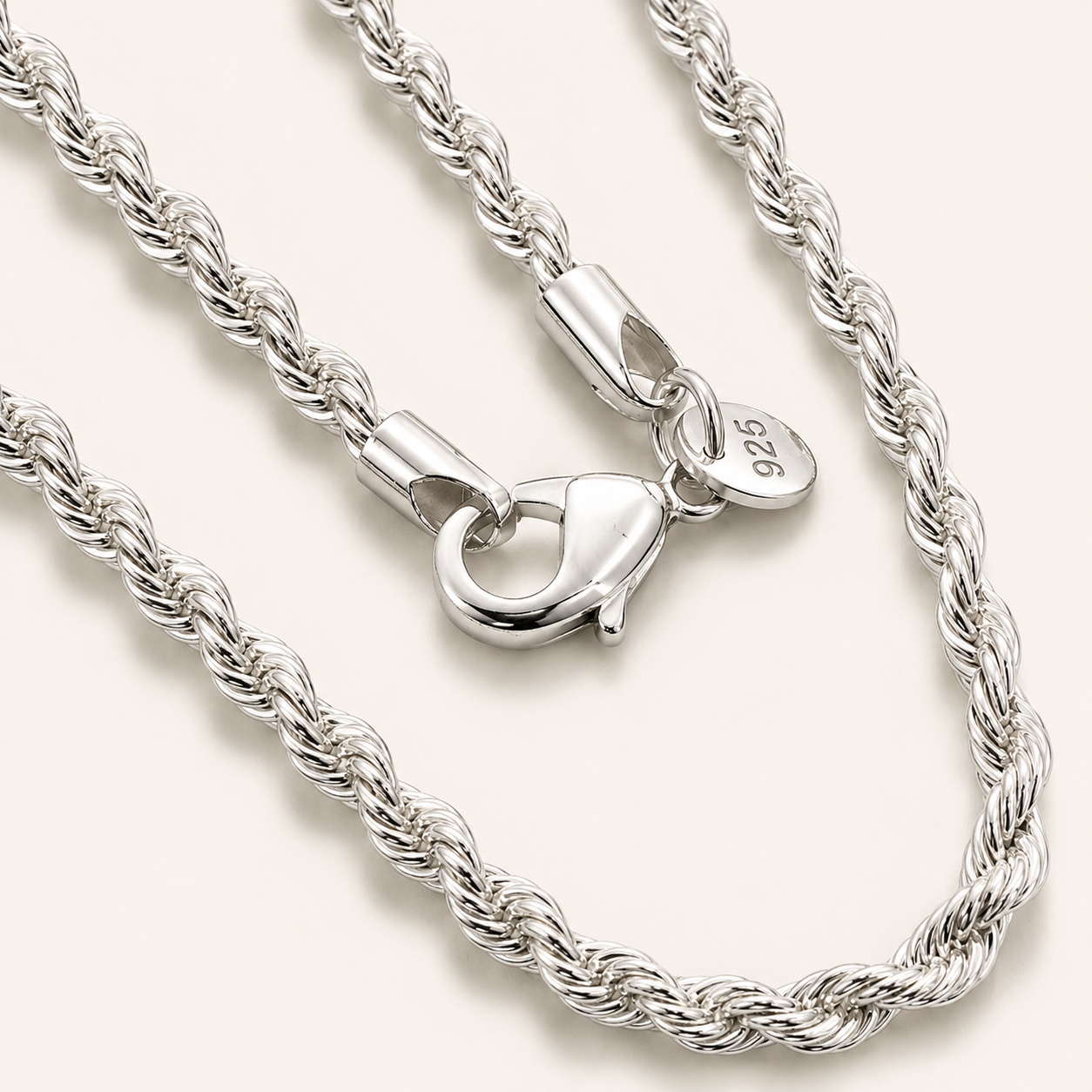 925 Sterling Silver Rope Chain Necklace | 4mm Classic Chain for Women & Men | Everyday Jewelry Gift