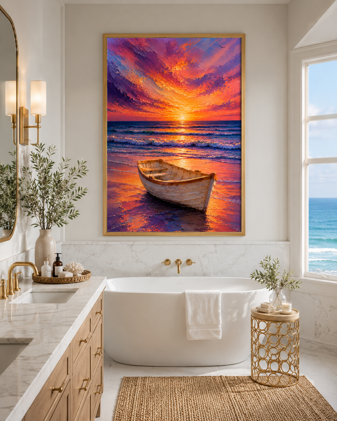 Sunset Boat Wall Art Print | Coastal Ocean Beach Decor | Printable Download