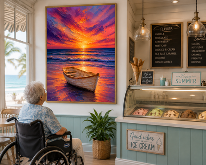 Sunset Boat Wall Art Print | Coastal Ocean Beach Decor | Printable Download
