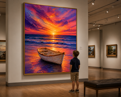 Sunset Boat Wall Art Print | Coastal Ocean Beach Decor | Printable Download