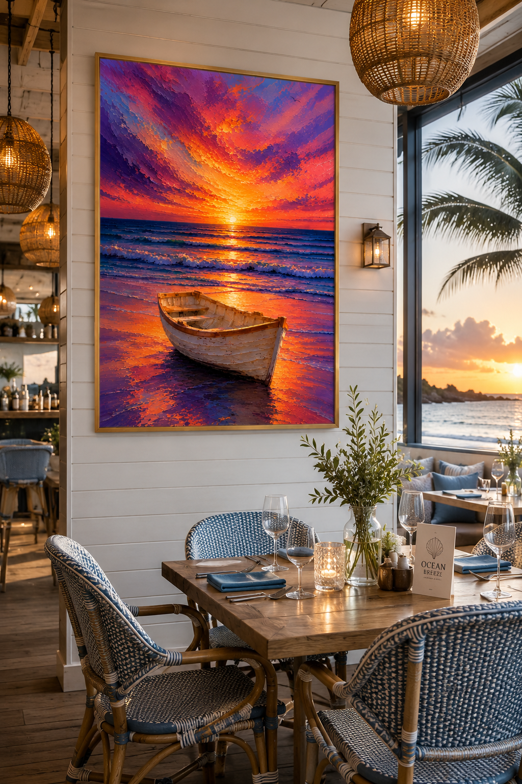 Sunset Boat Wall Art Print | Coastal Ocean Beach Decor | Printable Download
